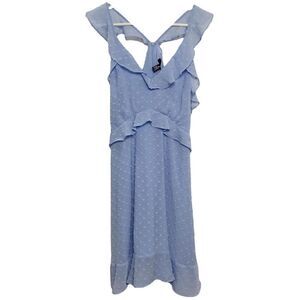 Aqua V Neck Dotted Ruffle Mini Dress Baby Blue Size Medium